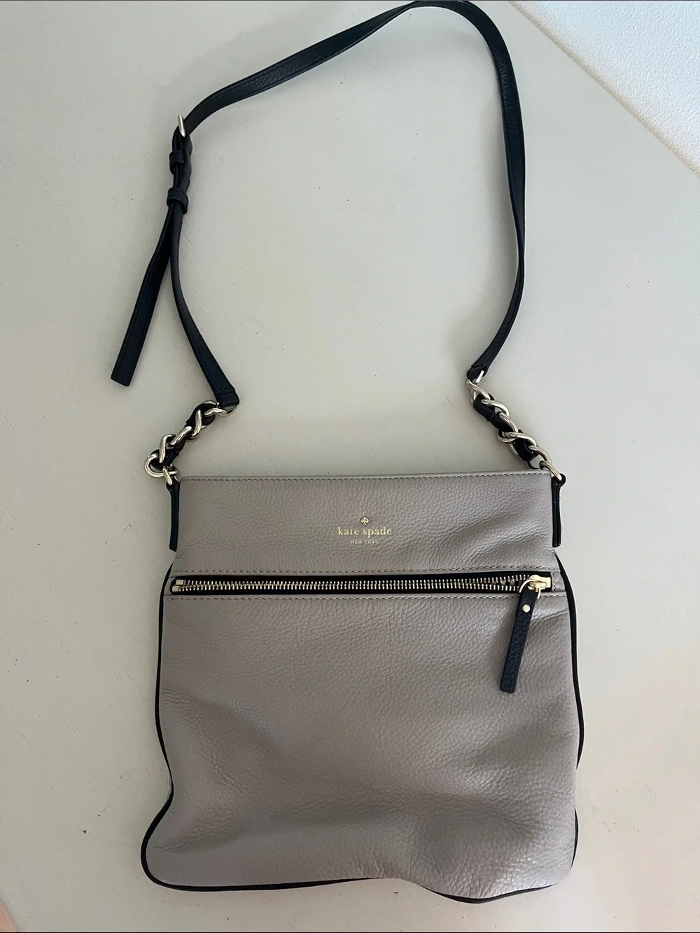 kate spade taupe Pebbled Leather Crossbody with Chain Strap